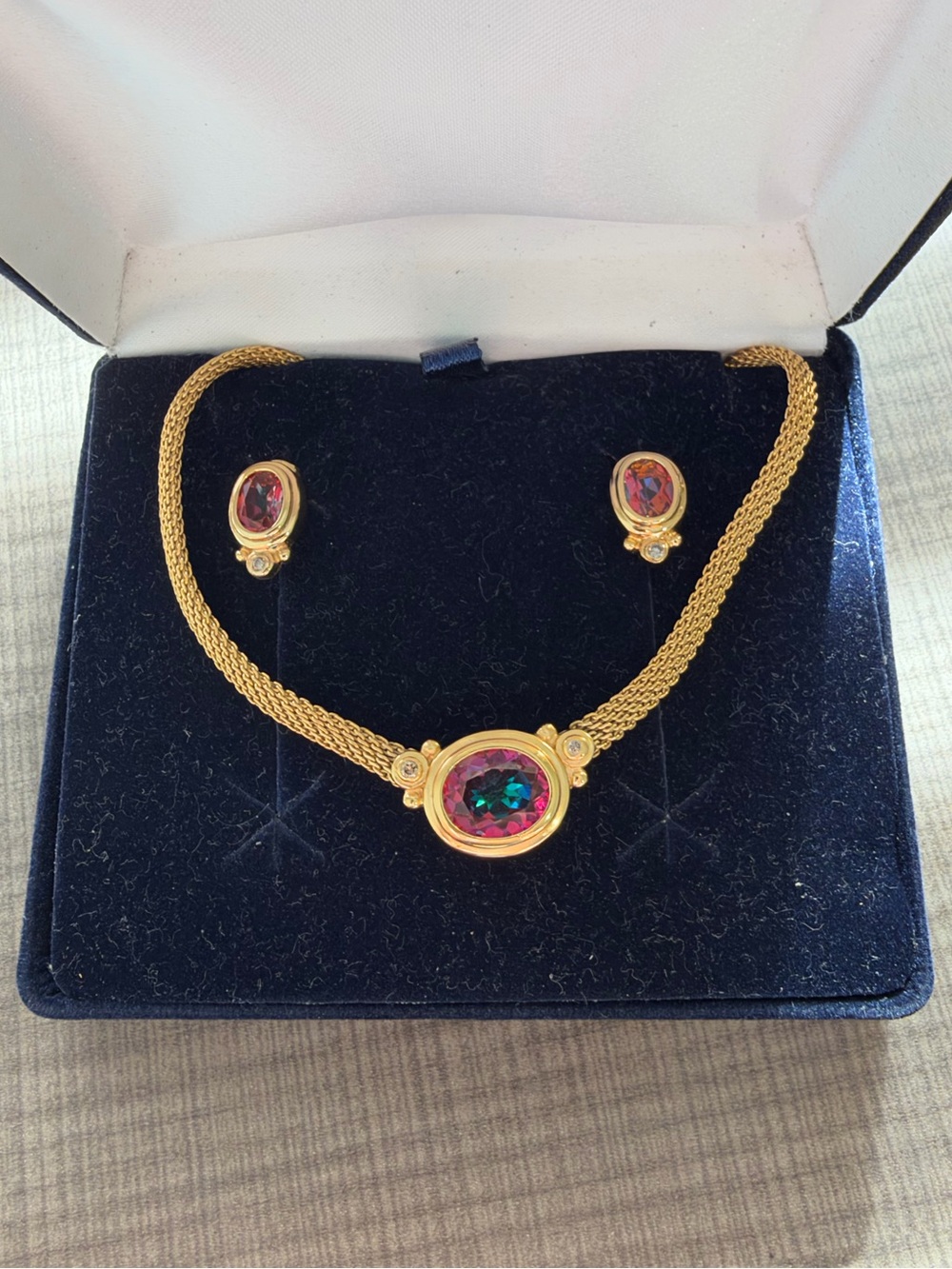 Avon Treselle Topaz and Diamond necklace earrings set 2003 Vintage